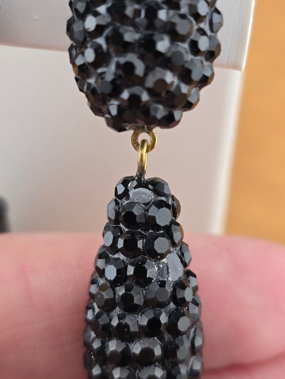 Vintage Richard Kerr Black Pave Rhinestone Drop Clip-On Earrings Statement READ - Picture 5 of 8